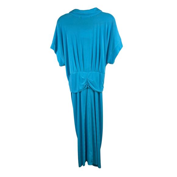 Nina Parker Tie-Front Collared Ruched Turquoise Blue Midi Dress Plus 3X NWT - Picture 3 of 13